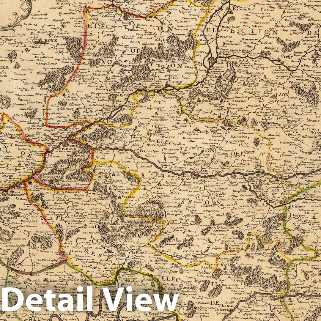 Historic Map : France, Soissons Region, FranceLe Cours Des Rivieres D'Oyse, D'Aisne et De Marne. 1713 , Vintage Wall Art