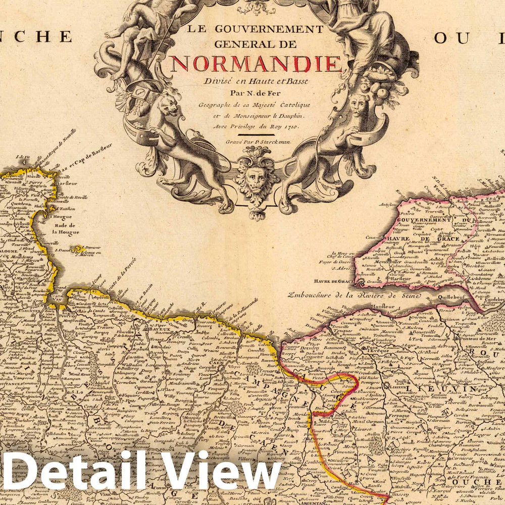 Historic Map : France, Normandie , FranceLe Gouvernment General De Normandie. 1710 , Vintage Wall Art