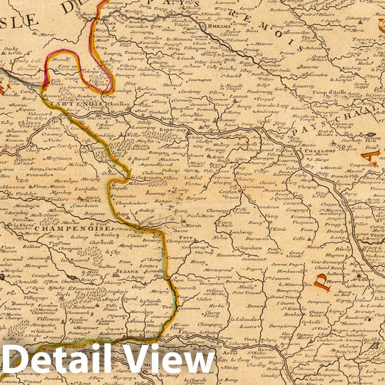 Historic Map : France, Champagne Region, , FranceLe Gouvernment General De Champagne, et la Province De Brie. 1710 , Vintage Wall Art