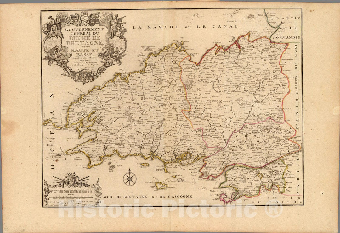 Historic Map : France, Bretagne , FranceGouvernment General Du Duche De Bretagne. 1711 , Vintage Wall Art