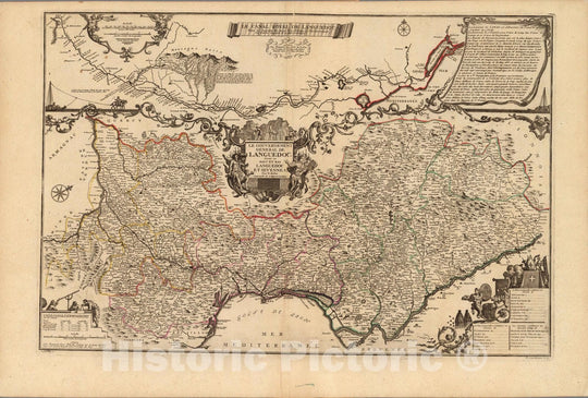 Historic Map : France,Le Gouvernement General De Languedoc. (Inset: Le Canal Royal De Languedoc.) 1712 , Vintage Wall Art