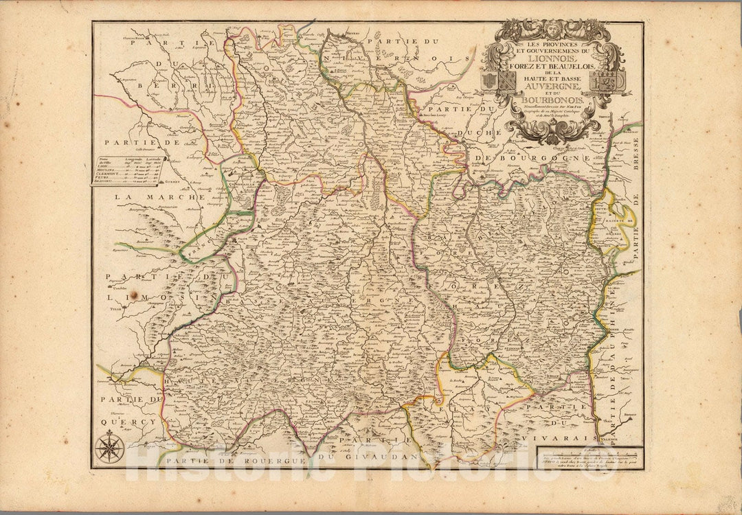 Historic Map : France,Les Provinces et Gouvernemens Du Lionnois 1712 , Vintage Wall Art