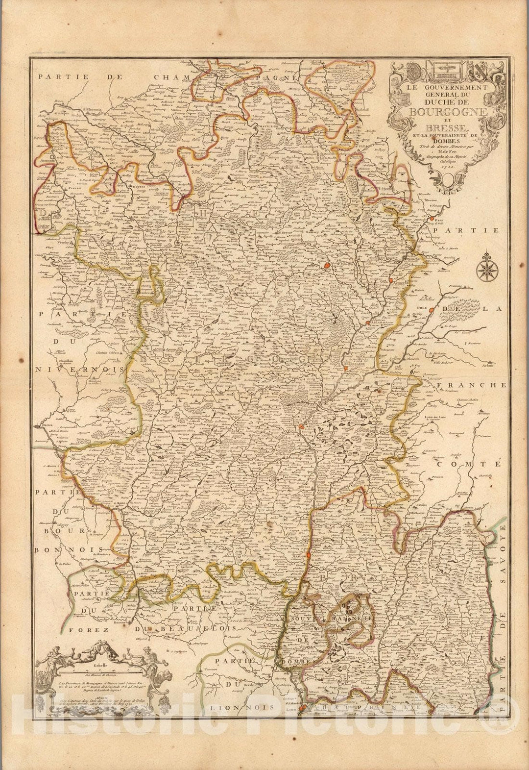 Historic Map : Bourgogne Region , FranceLe Gouvernement General Du Duche De Bourgogne et Bresse 1712 , Vintage Wall Art