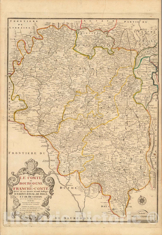 Historic Map : Bourgogne Region , FranceLe Comte de Bourgogne dit Franche-Comte 1708 , Vintage Wall Art