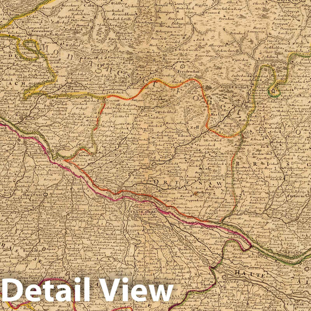 Historic Map : France,Haute et Basse Alsace, Suntgaw, Brisgaw, Ortenaw, et le Marguisat de Bade 1705 , Vintage Wall Art