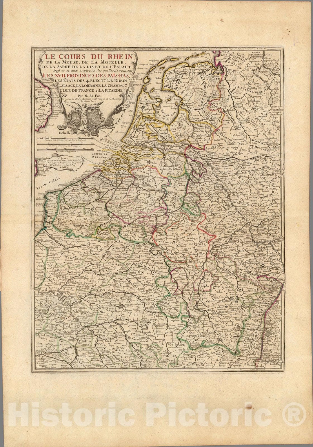 Historic Map : Germany,Le Cours Du Rhein 1740 , Vintage Wall Art