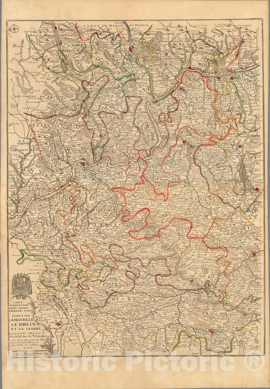 Historic Map : Germany,Carte Particuliere D'Une Grande Partie Des Etats Situez Sur La Moselle, Le Rhein et La Saarre. 1705 , Vintage Wall Art