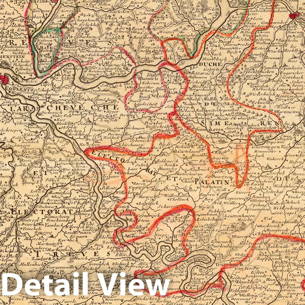 Historic Map : Germany,Carte Particuliere D'Une Grande Partie Des Etats Situez Sur La Moselle, Le Rhein et La Saarre. 1705 , Vintage Wall Art