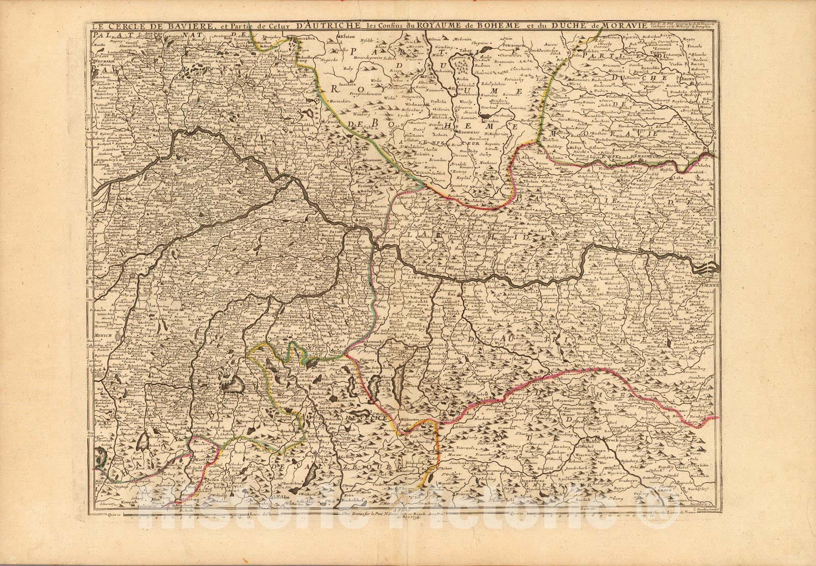 Historic Map : Germany,Le Cercle de Baviere, et Partie de Celuy D'Austriche 1734 , Vintage Wall Art