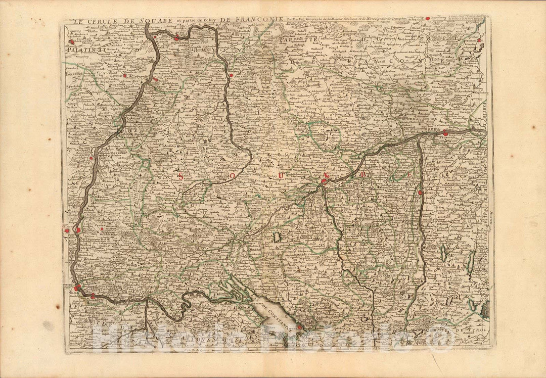 Historic Map : Germany,Le Cercle de Souabe et partie de Celuy De Franconie. 1705 , Vintage Wall Art