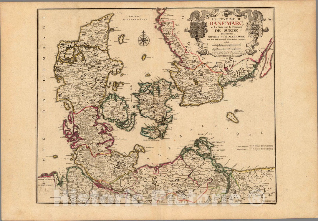 Historic Map : Denmark,Le Royaume De Danemarc 1724 , Vintage Wall Art