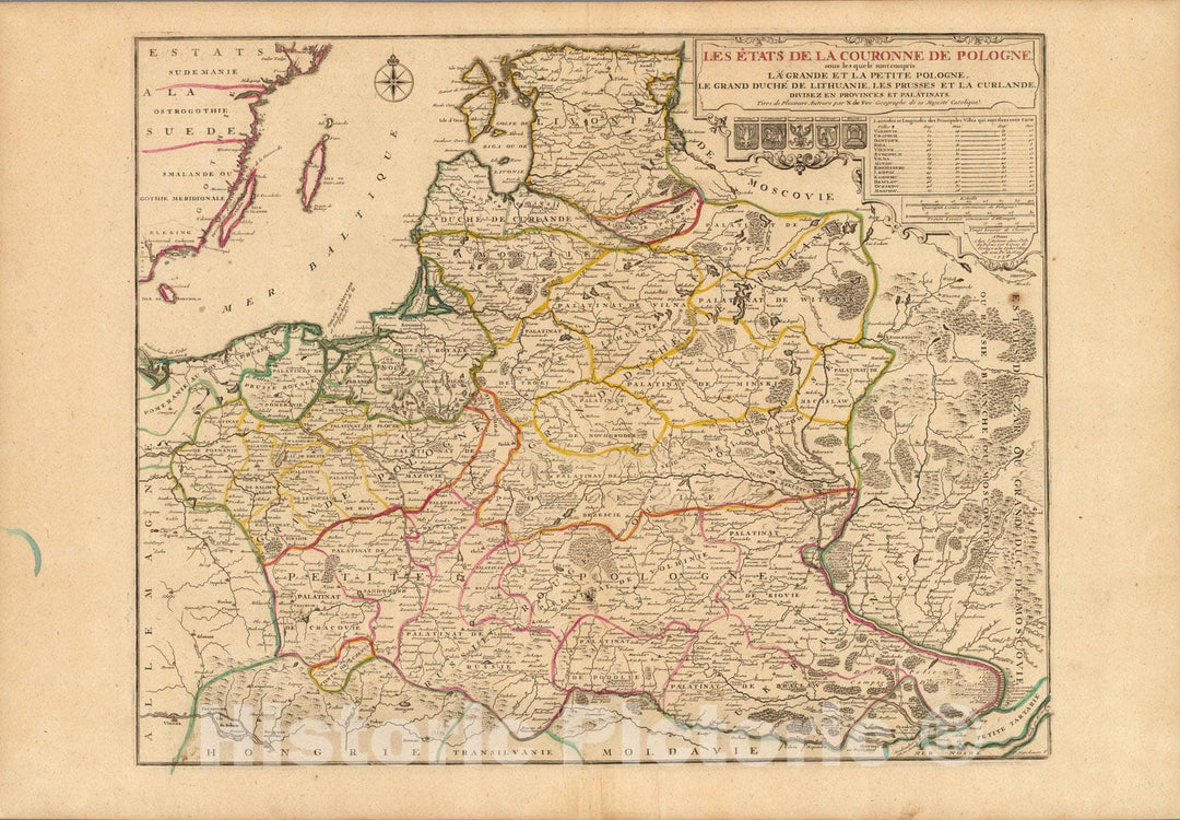 Historic Map : Poland,Les Etats de La Couronne de Pologne. 1736 , Vintage Wall Art