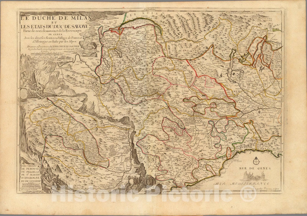 Historic Map : Italy, Milan Region (Italy)Le Duche? De Milan 1705 , Vintage Wall Art