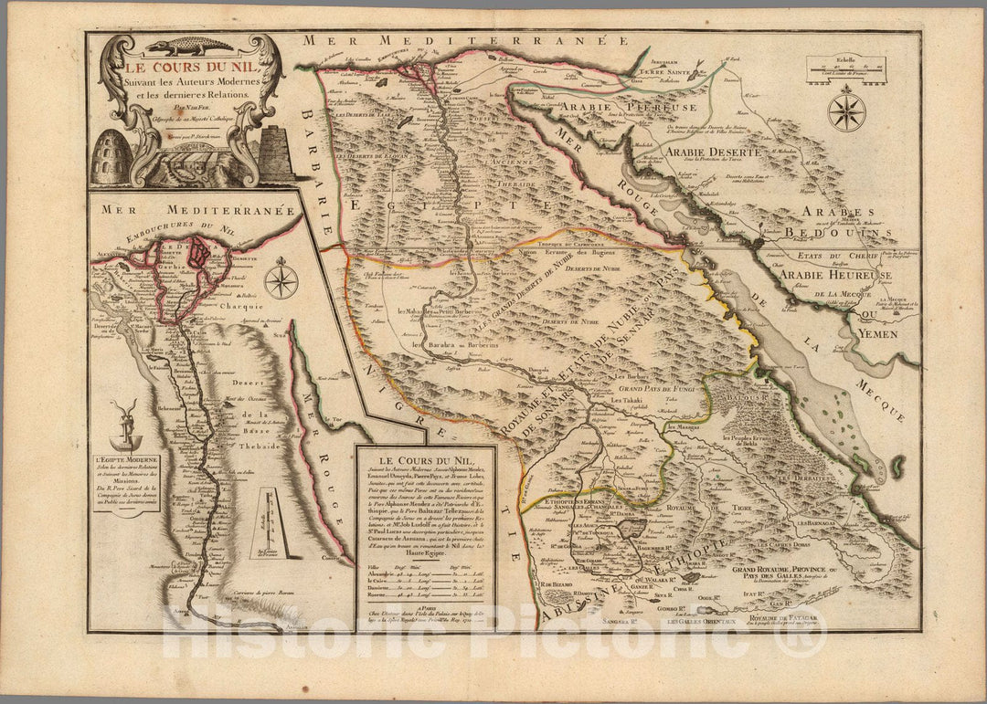 Historic Map : Egypt, Nile RiverLe Cours du Nil. 1720 , Vintage Wall Art