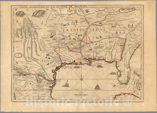 Historic Map : United States, Mississippi RiverPartie meridionale de la Riviere de Missisipi. 1718 , Vintage Wall Art