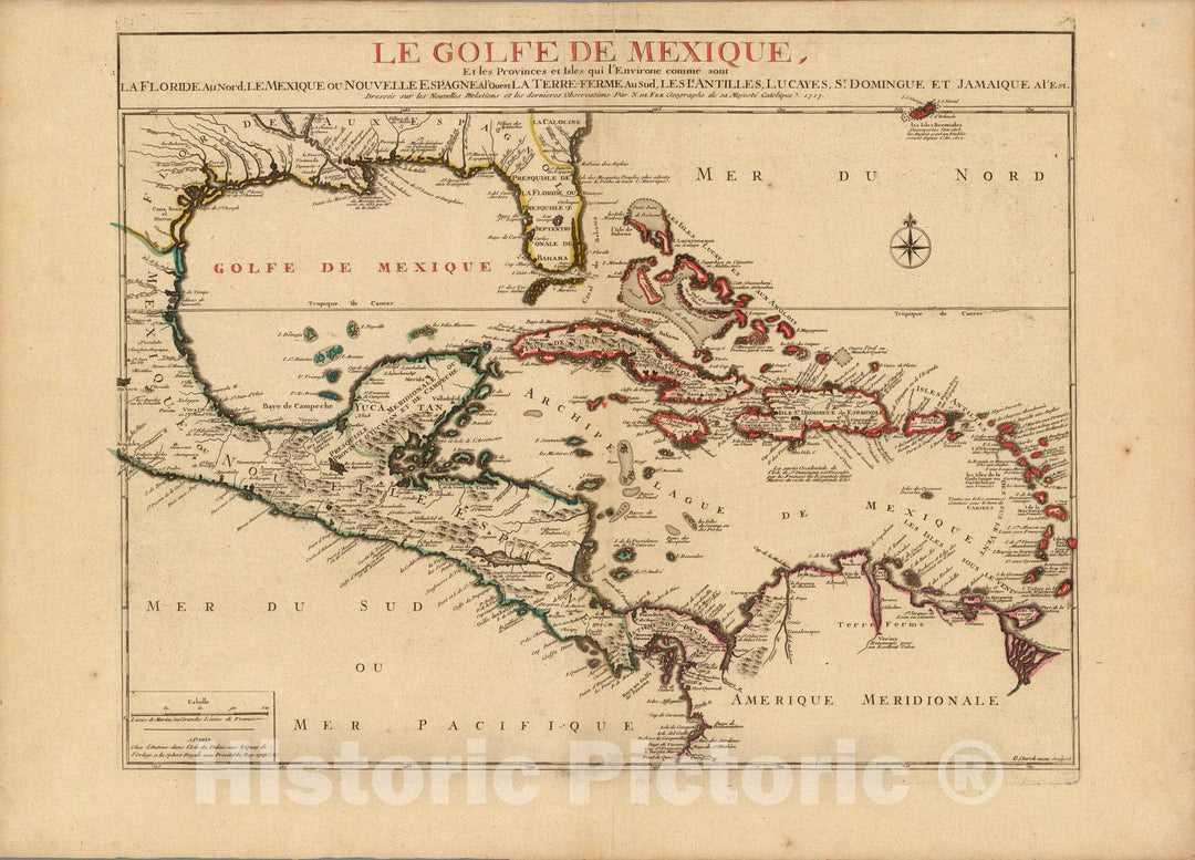 Historic Map : Mexico, Gulf of West IndiesLe Golfe de Mexique 1717 , Vintage Wall Art