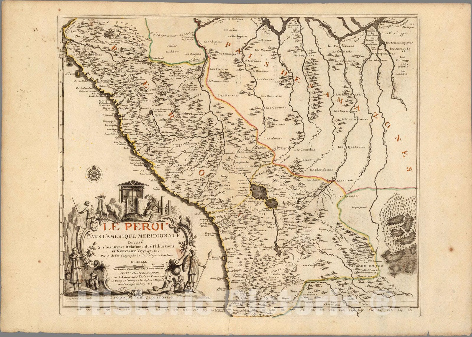 Historic Map : Peru, , South AmericaLe Perou dans l'Amerique Meridionale 1719 , Vintage Wall Art