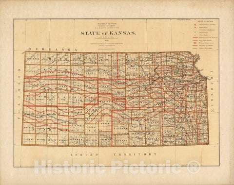 Historic Map, State of Kansas 1876 - Vintage Wall Art
