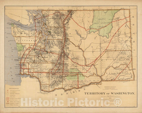 Historic Map : State of Washington 1876 - Vintage Wall Art