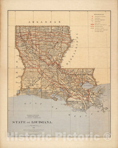 Historic Map : State of Louisiana 1876 - Vintage Wall Art