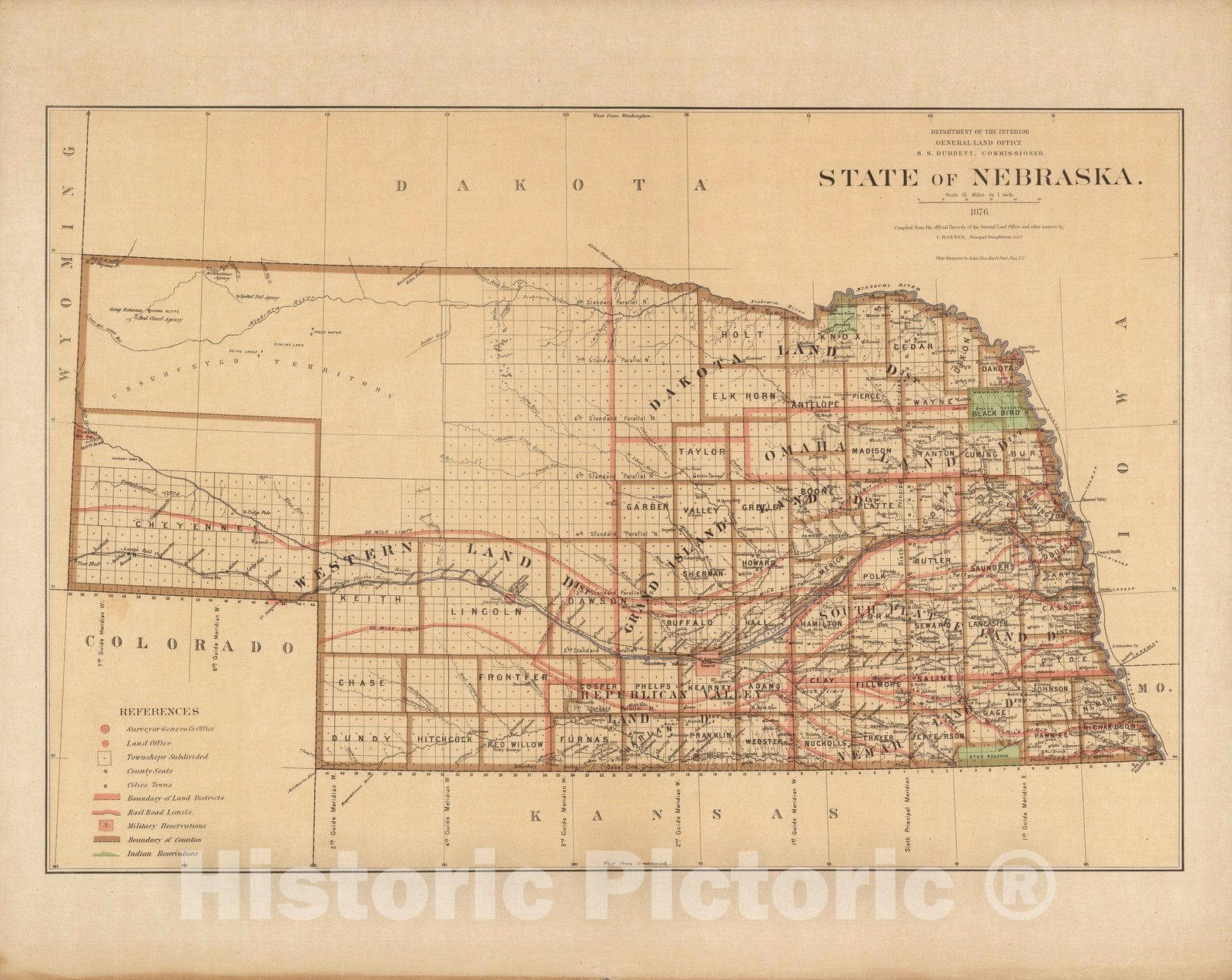 Historic Map : State of Nebraska 1876 - Vintage Wall Art