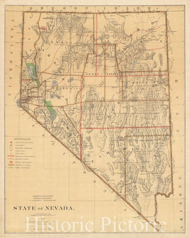 Historic Map : State of Nevada 1876 - Vintage Wall Art