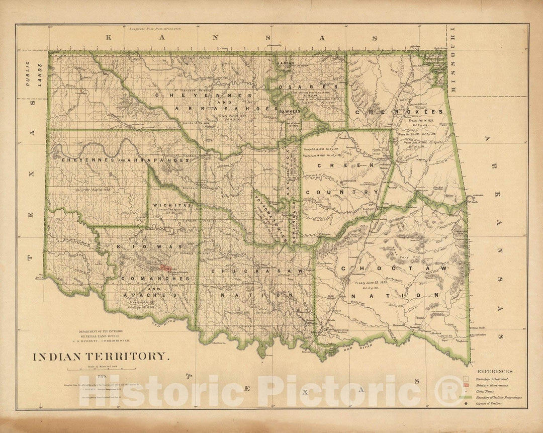 Historic Map : Indian Territory 1876 - Vintage Wall Art