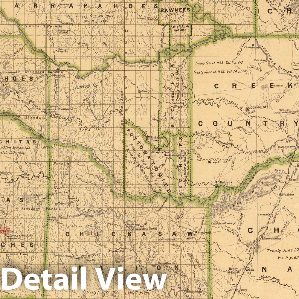 Historic Map : Indian Territory 1876 - Vintage Wall Art