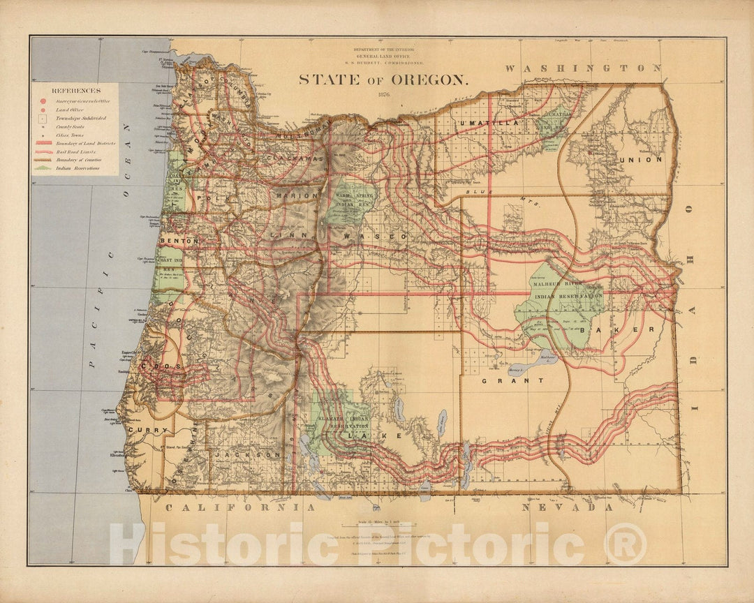 Historic Map : State of Oregon 1876 - Vintage Wall Art