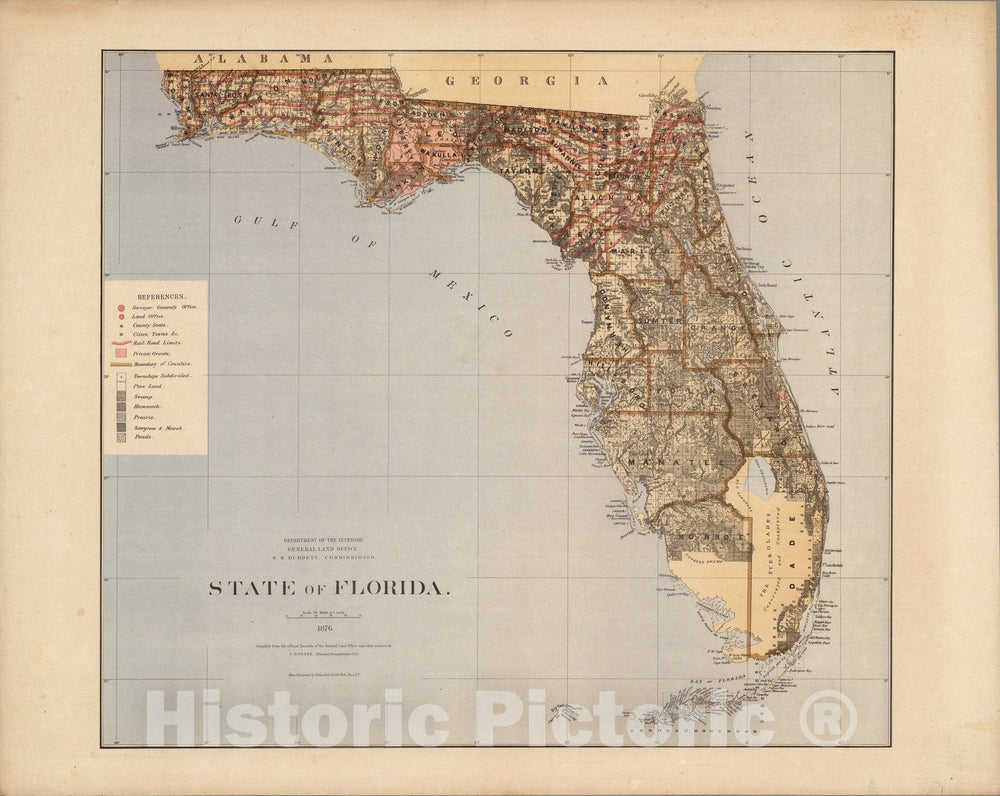 Historic Map : State of Florida 1876 - Vintage Wall Art