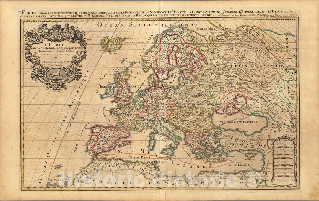 Historic Map : World Atlas Map, L'Europe. 1708 - Vintage Wall Art