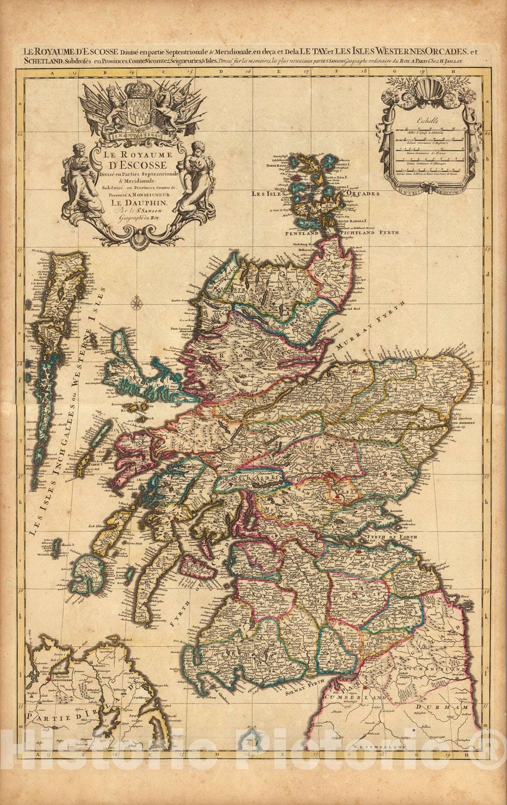 Historic Map : Scotland,Le Royaume D'Escosse. 1708 , Vintage Wall Art