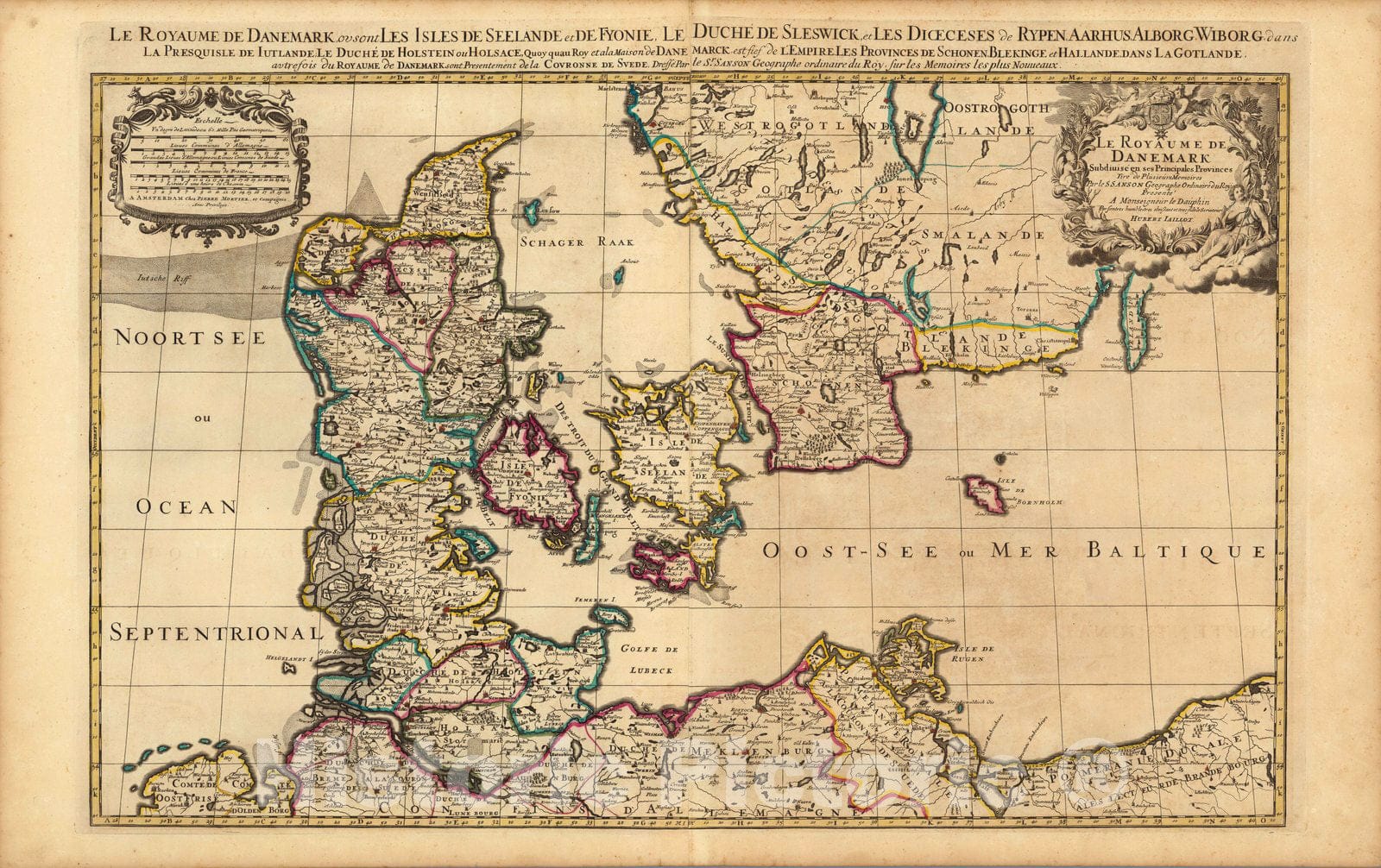 Historic Map : Denmark,Le Royaume de Danemark. 1708 , Vintage Wall Art