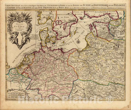 Historic Map : Germany,Teatre de la Guerre des Couronnes du Nord. 1708 , Vintage Wall Art