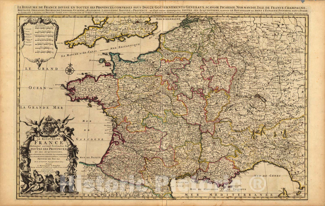 Historic Map : France,Le Royaume de France. 1708 , Vintage Wall Art