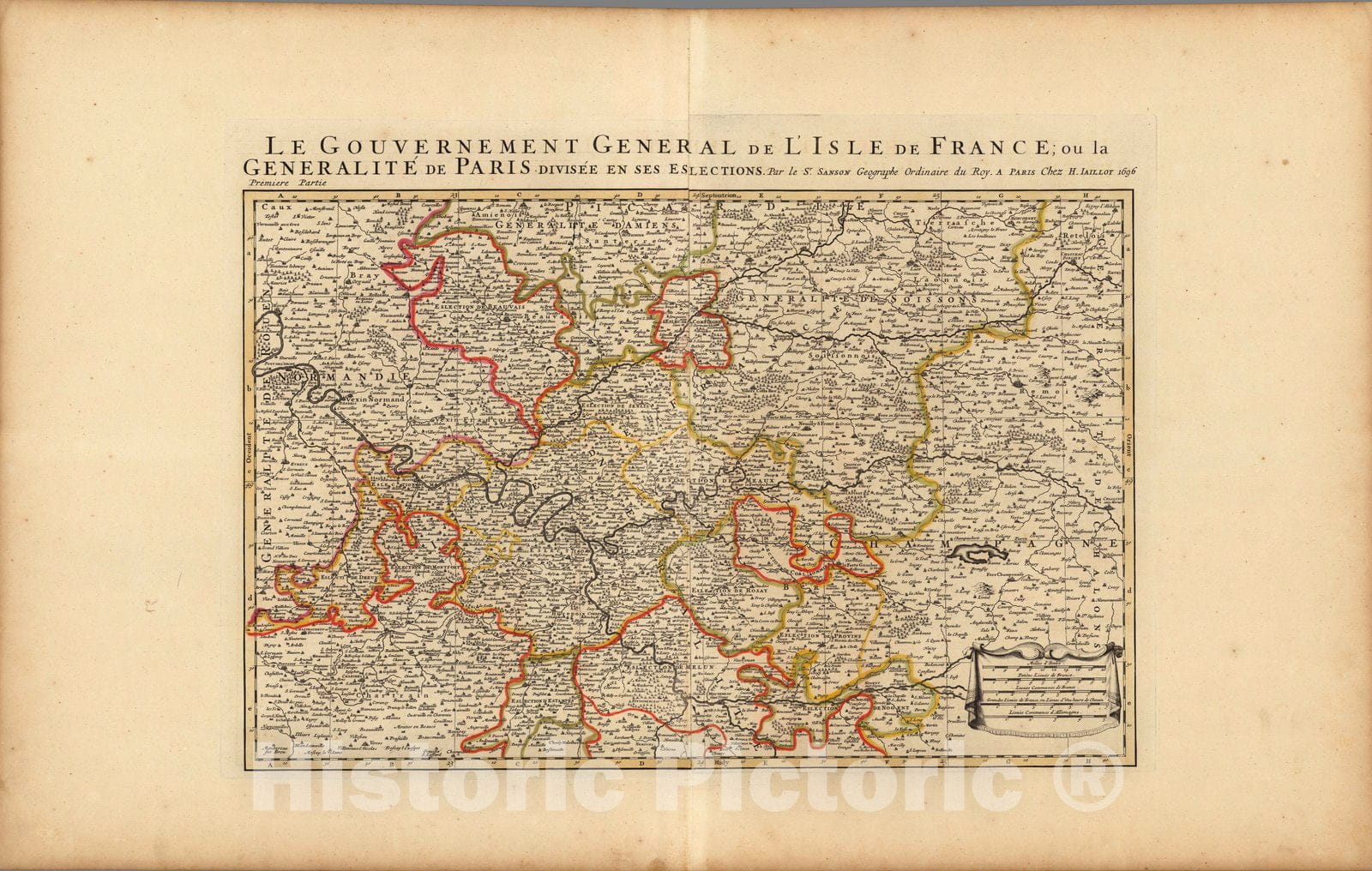 Historic Map : Isle de France ,Le Gouvernement General de L'Isle de France; ou la Generalite de Paris. 1708 , Vintage Wall Art