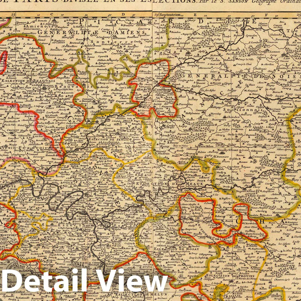 Historic Map : Isle de France ,Le Gouvernement General de L'Isle de France; ou la Generalite de Paris. 1708 , Vintage Wall Art