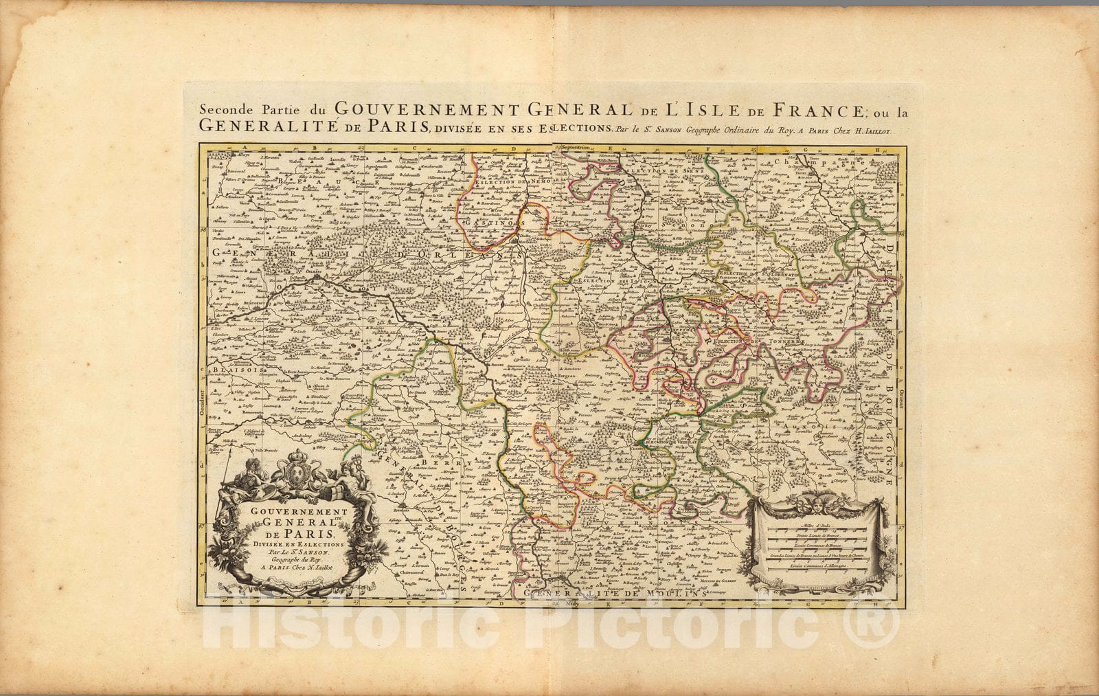 Historic Map : Isle de France ,Seconde Partie du Gouvernement General de L'Isle de France; ou la Generalite de Paris. 1708 , Vintage Wall Art