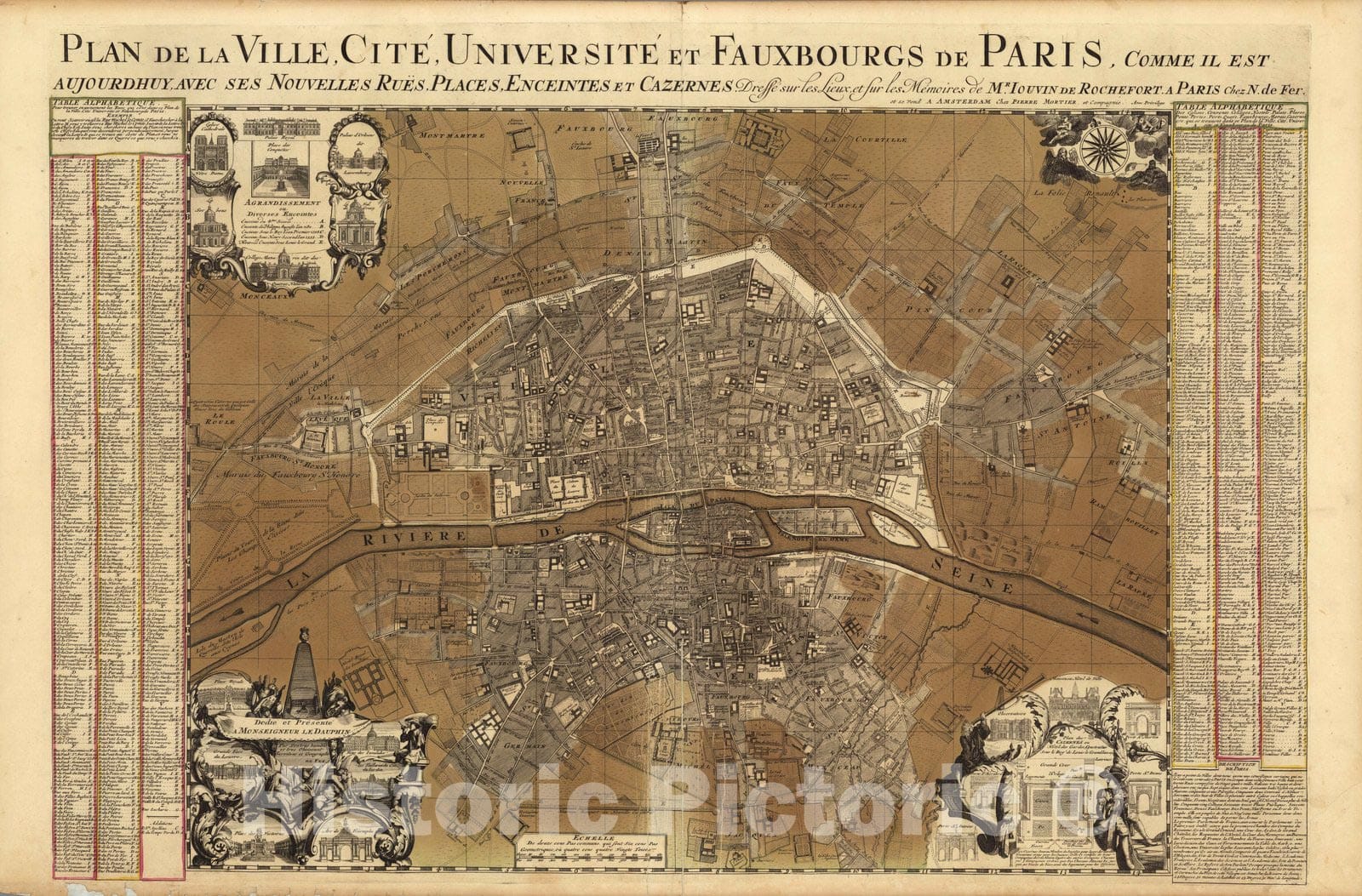 Historic Map : Paris , France,Plan de la Ville Cite Universite et Fauxbourgs de Paris. 1708 , Vintage Wall Art