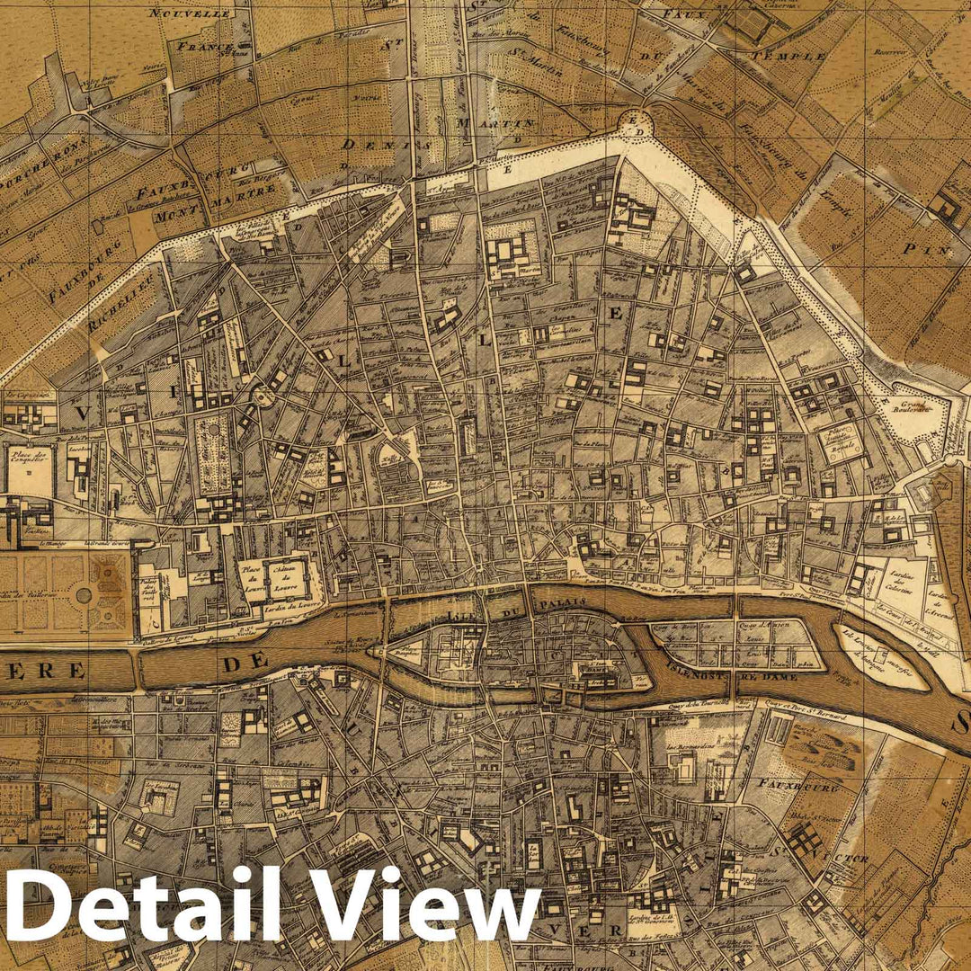 Historic Map : Paris , France,Plan de la Ville Cite Universite et Fauxbourgs de Paris. 1708 , Vintage Wall Art