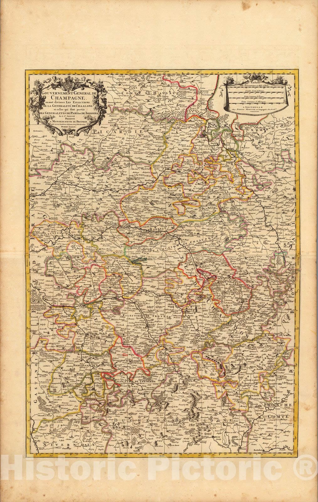 Historic Map : Champagne , FranceGouvernement General de Champagne. 1708 , Vintage Wall Art