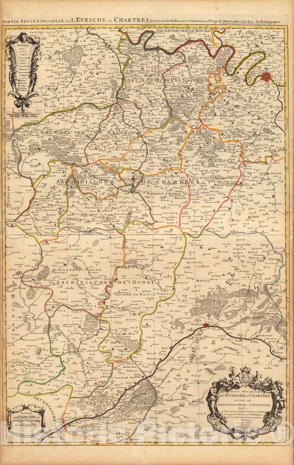 Historic Map : Isle de France ,Partie Meridionale l'Evesche de Chartres. 1708 , Vintage Wall Art