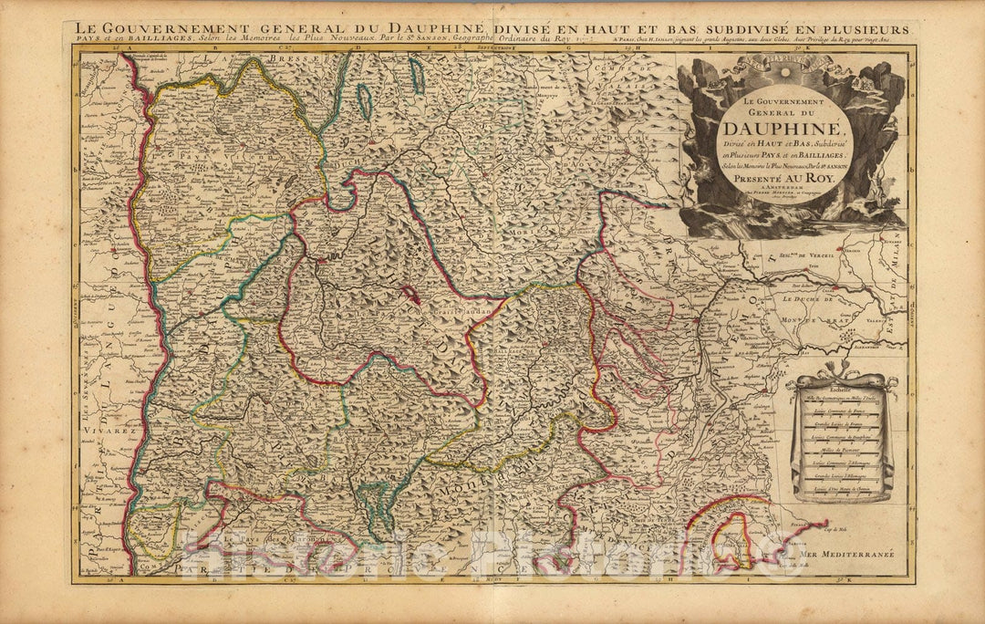 Historic Map : Savoy , FranceLe Gouvernement General du Dauphine. 1708 , Vintage Wall Art