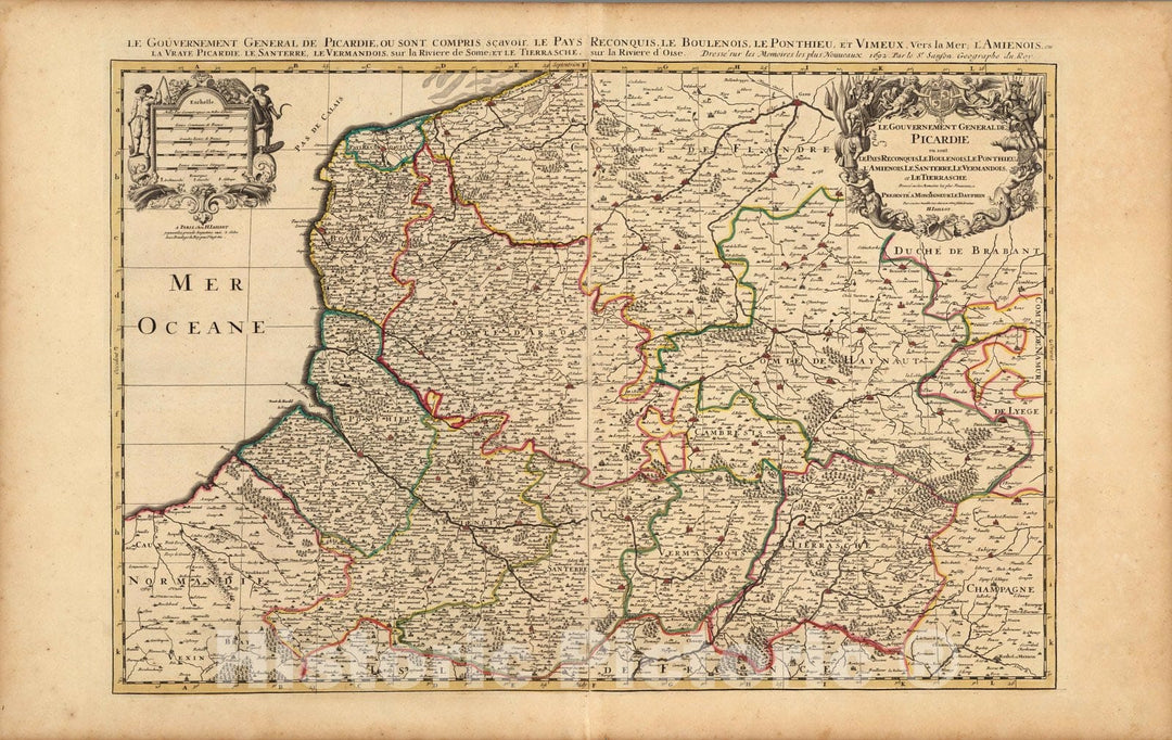 Historic Map : Picardie , FranceLe Gouvernement General de Picardie. 1708 , Vintage Wall Art