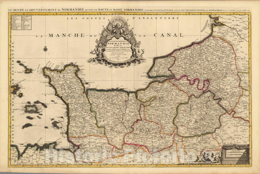 Historic Map : Normandy , FranceLe Duche et Gouvernement General de Normandie. 1708 , Vintage Wall Art