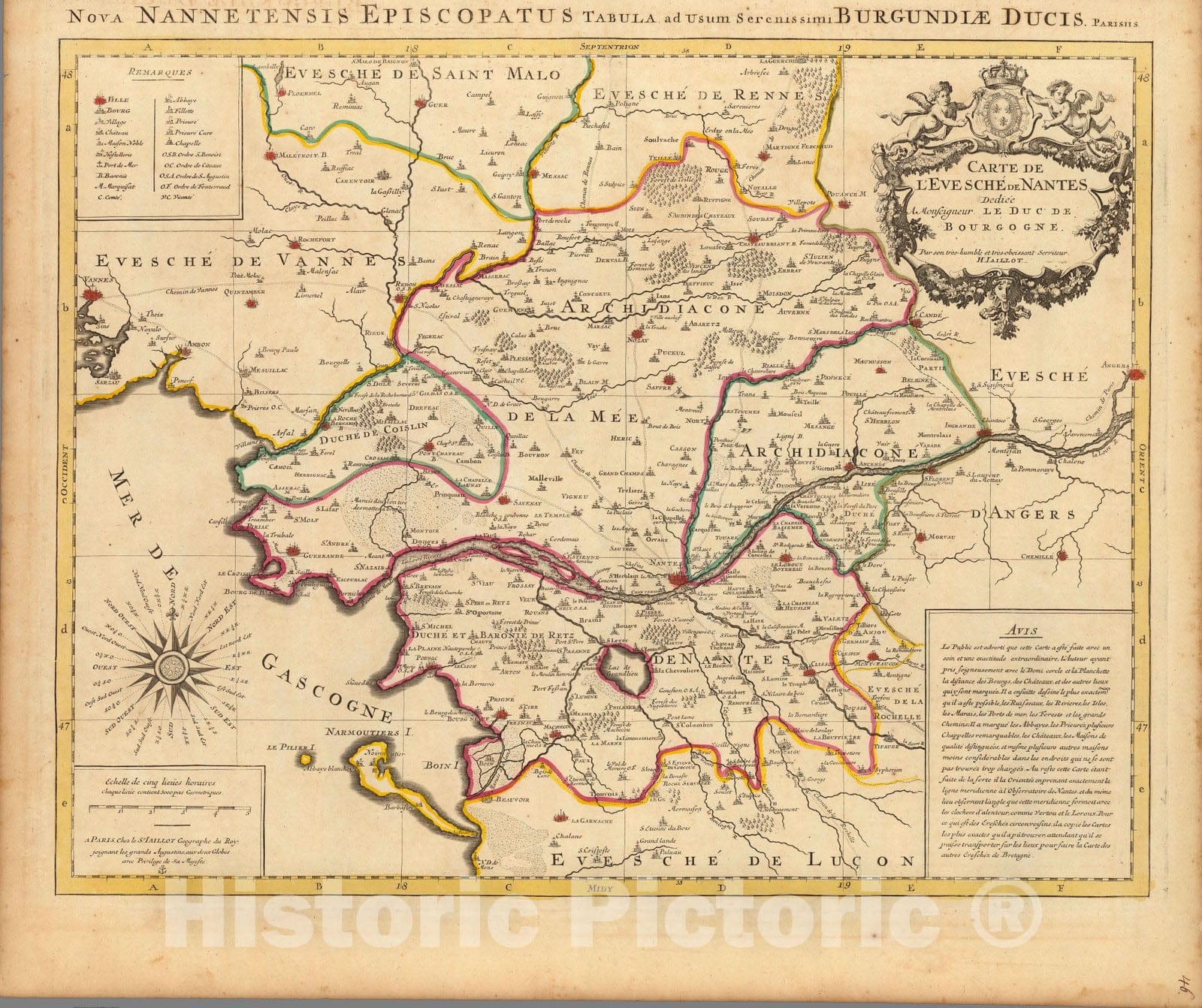 Historic Map : Anjou , FranceCarte de l'Evesche de Nantes. 1708 , Vintage Wall Art