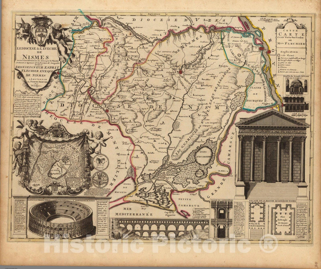 Historic Map : Nimes , FranceLe Diocese de l'Eveche de Nismes. 1708 , Vintage Wall Art