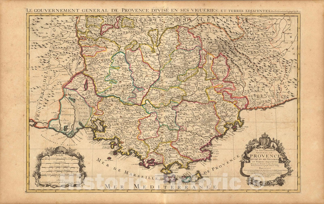 Historic Map : Provence , FranceLe Gouvernement General de Provence. 1708 , Vintage Wall Art