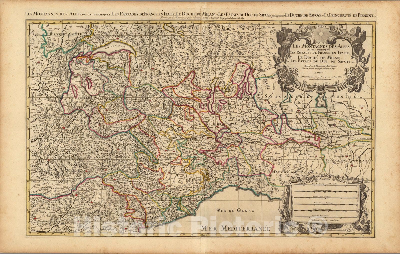 Historic Map : France, Alps (Europe)Les Montagnes des Alpes Le Duche de Milan. 1708 , Vintage Wall Art