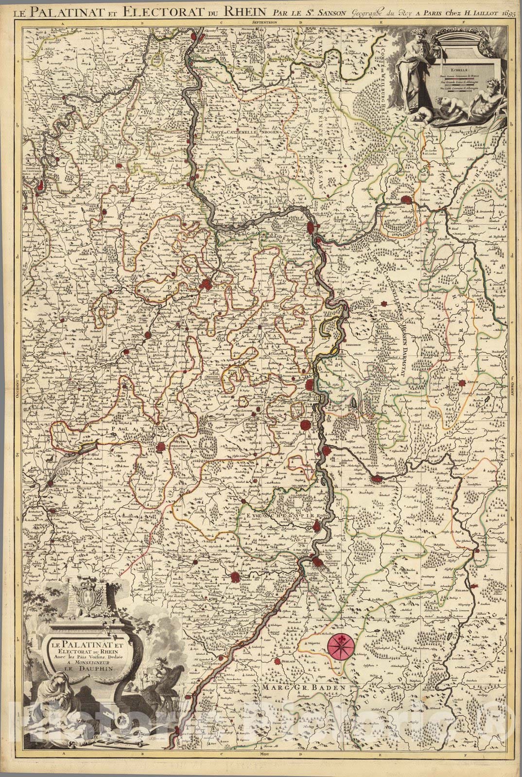 Historic Map : Rhine River , GermanyLa Palatinat et Electorat du Rhein. 1708 , Vintage Wall Art